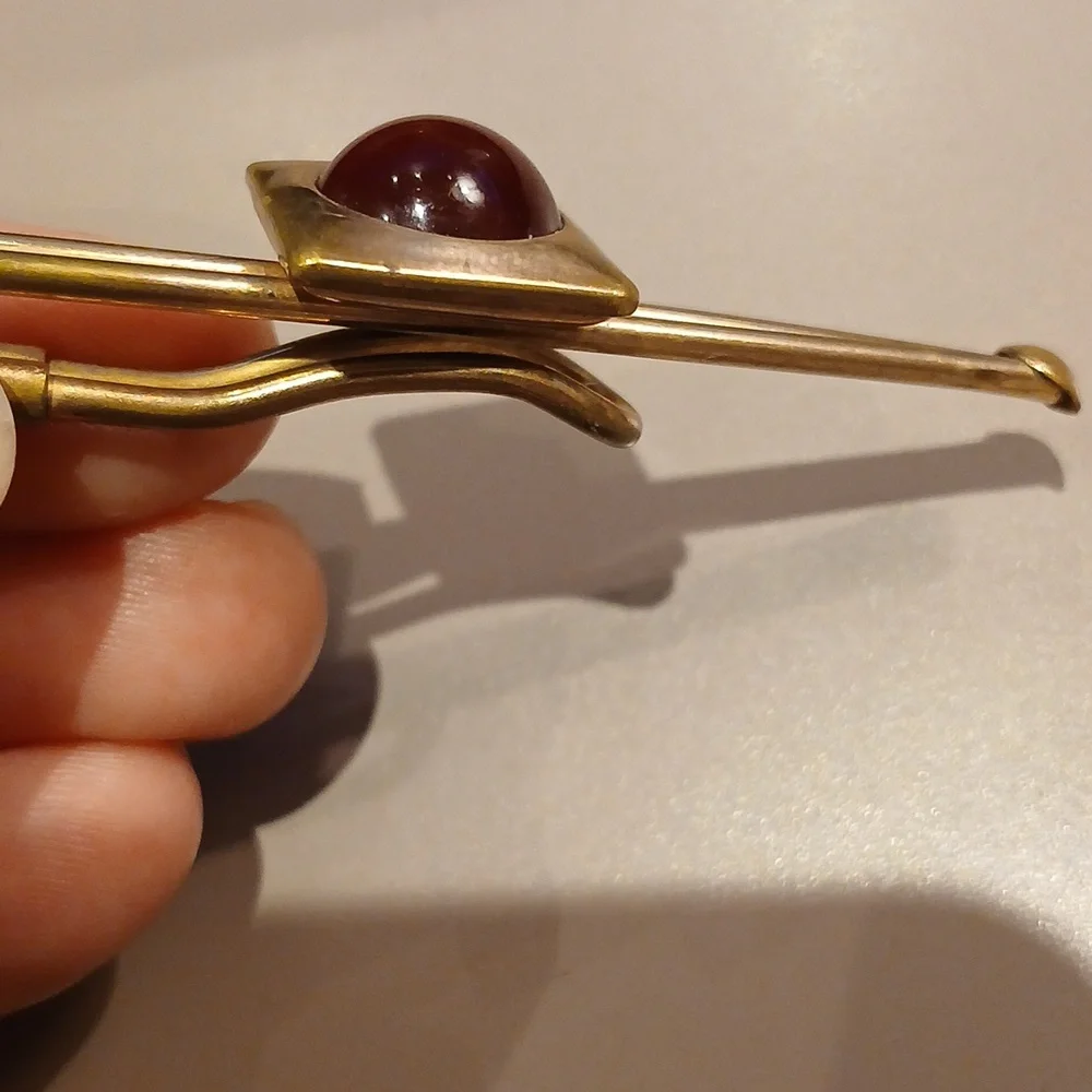 Vintage Gold Tone Tie Clip with Red Stone or Glass